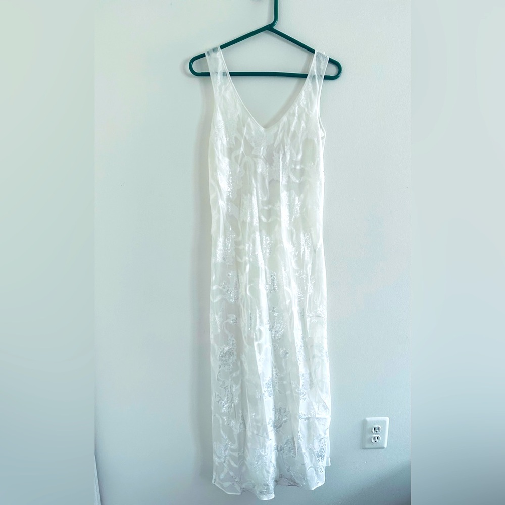 Lovely white long Victoria Secret lounge gown sheer panels on sides side S